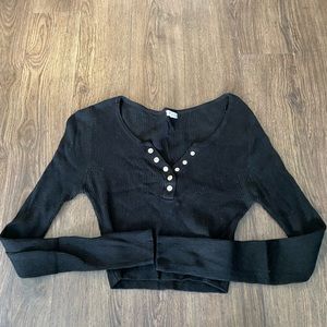 Garage long sleeve crop top button low cut front